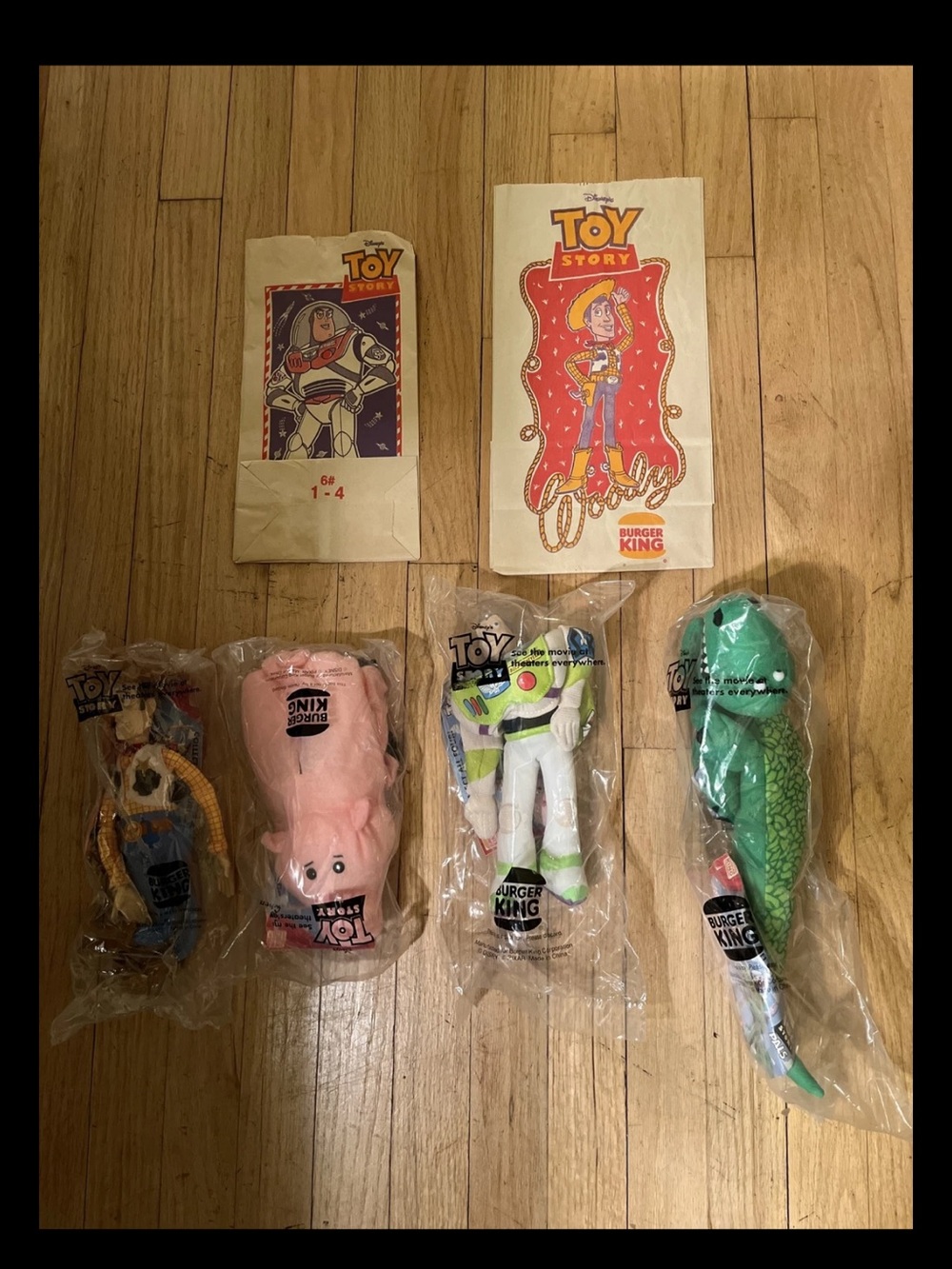 Vintage 1995 Burger King Toy Story Pals Sealed Plush Set (4) NEW with Paper Bags